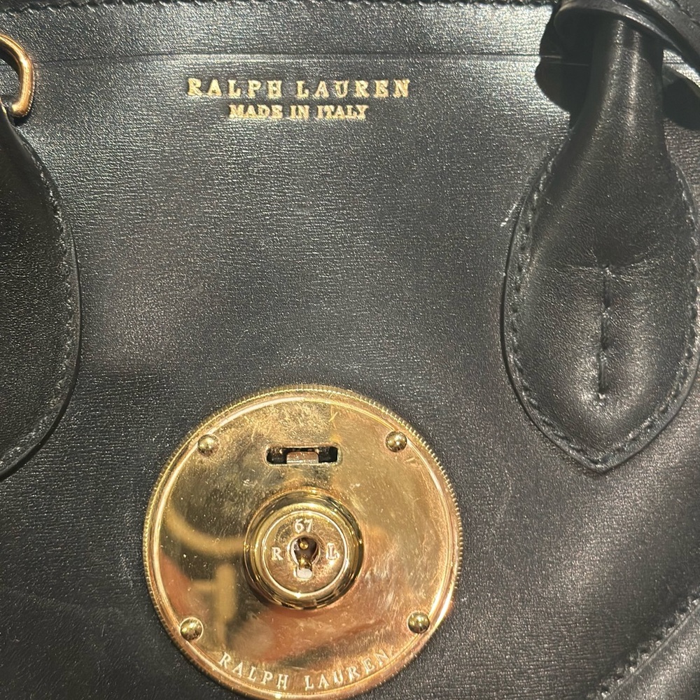 Ralph Lauren Black Leather Satchel with Gold-Tone Lock - Picture 3 of 10